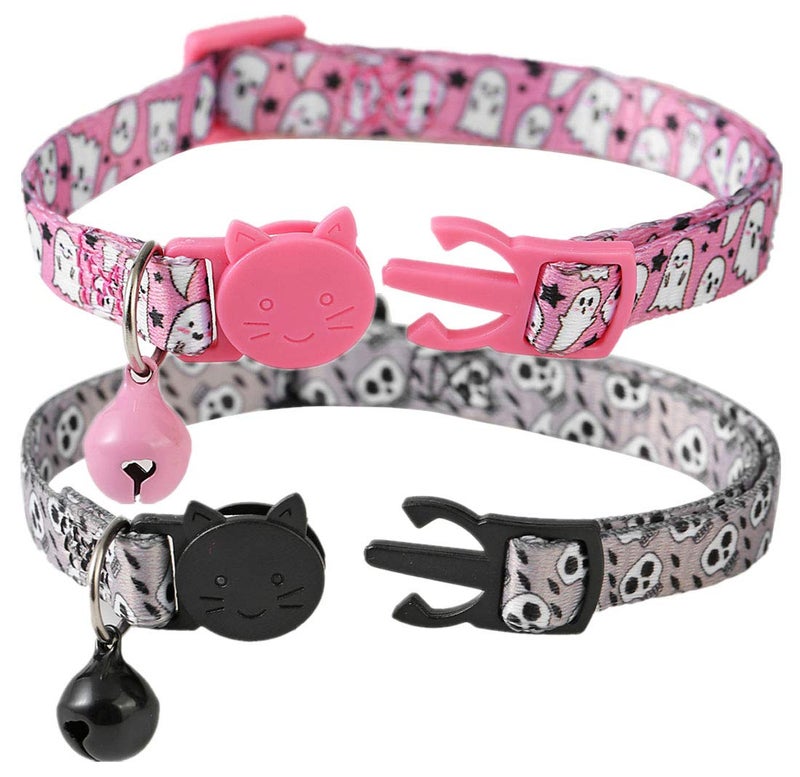 BoomBone 2 Pack Skull Cat Collar,Breakaway Kitten Collars with Bell for Halloween - Image 1